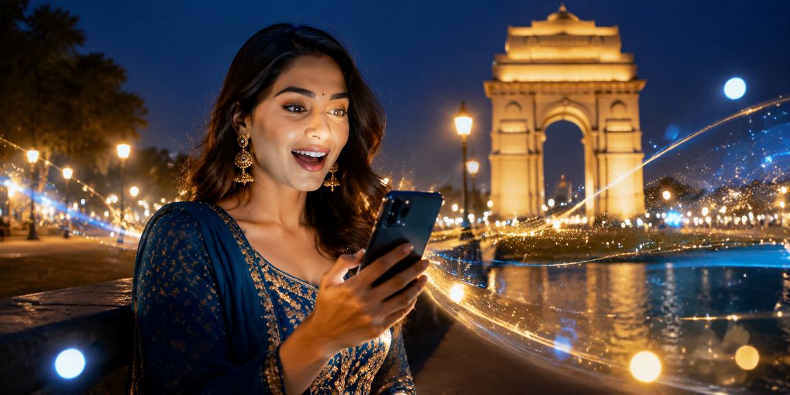 View of India Gate and Delhi city skyline at dusk with gaming theme