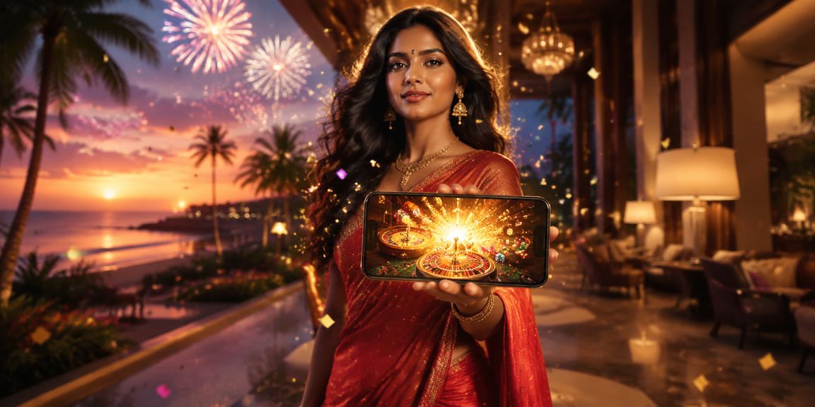 Goa beach with casino and betting theme during sunset